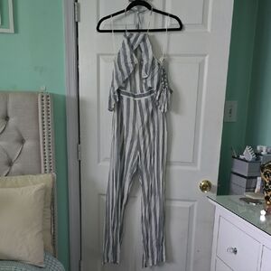 Jealous Tomato Blue and White Striped Jumpsuit